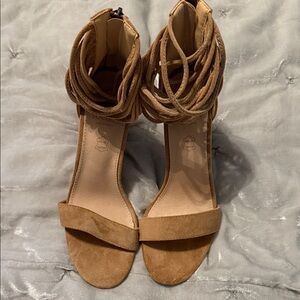 Elegant Tan Suede Strappy Heels